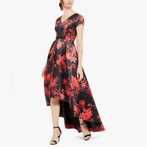 Calvin Klein Black & Red Floral High-Low Midi Dress Size 4